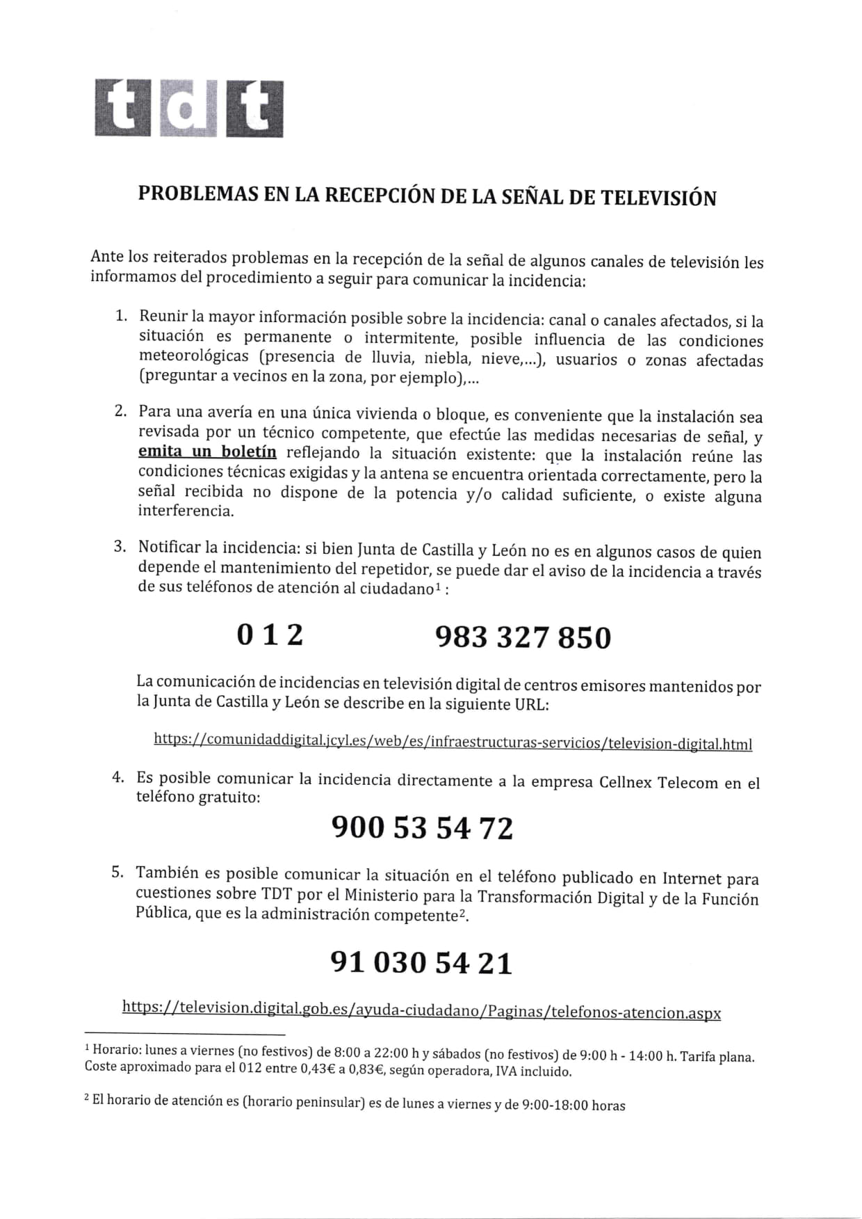 AVISO: Problemas recepción señal TV