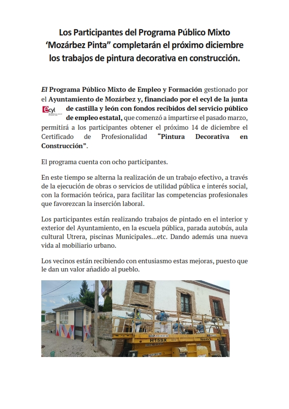 Fin del programa público mixto de empleo-formación “Mozárbez pinta”