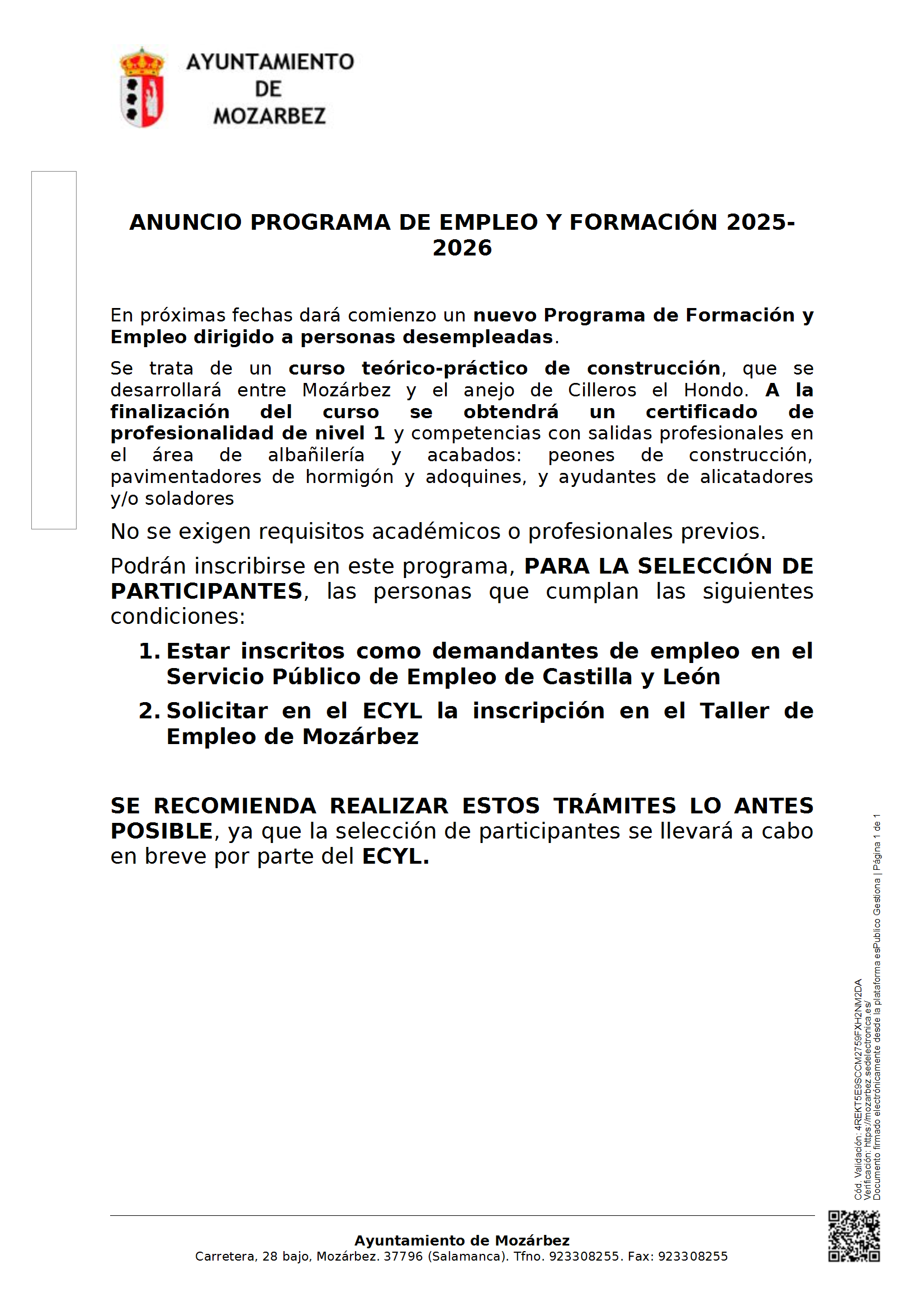 PROGRAMA DE EMPLEO Y FORMACION 2025-2026